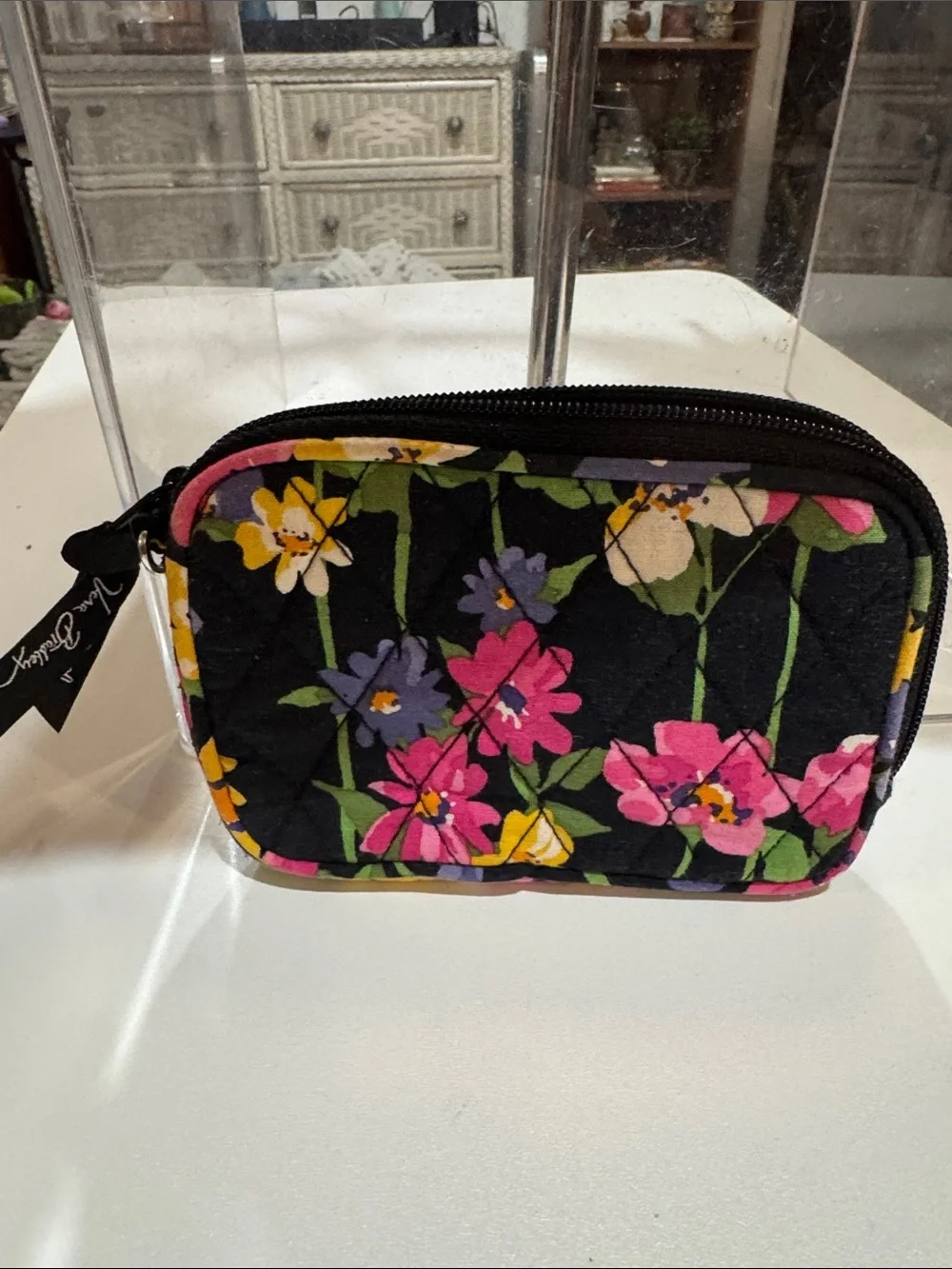 Vera Bradley Black Quilted Floral Zip Cosmetic Pouch